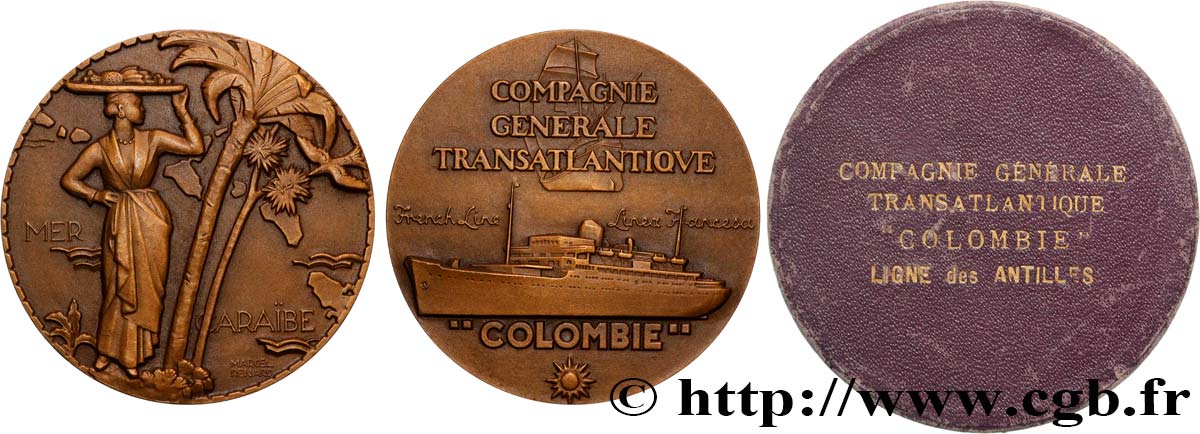 TROISIÈME RÉPUBLIQUE Médaille, Paquebot Colombie SUP