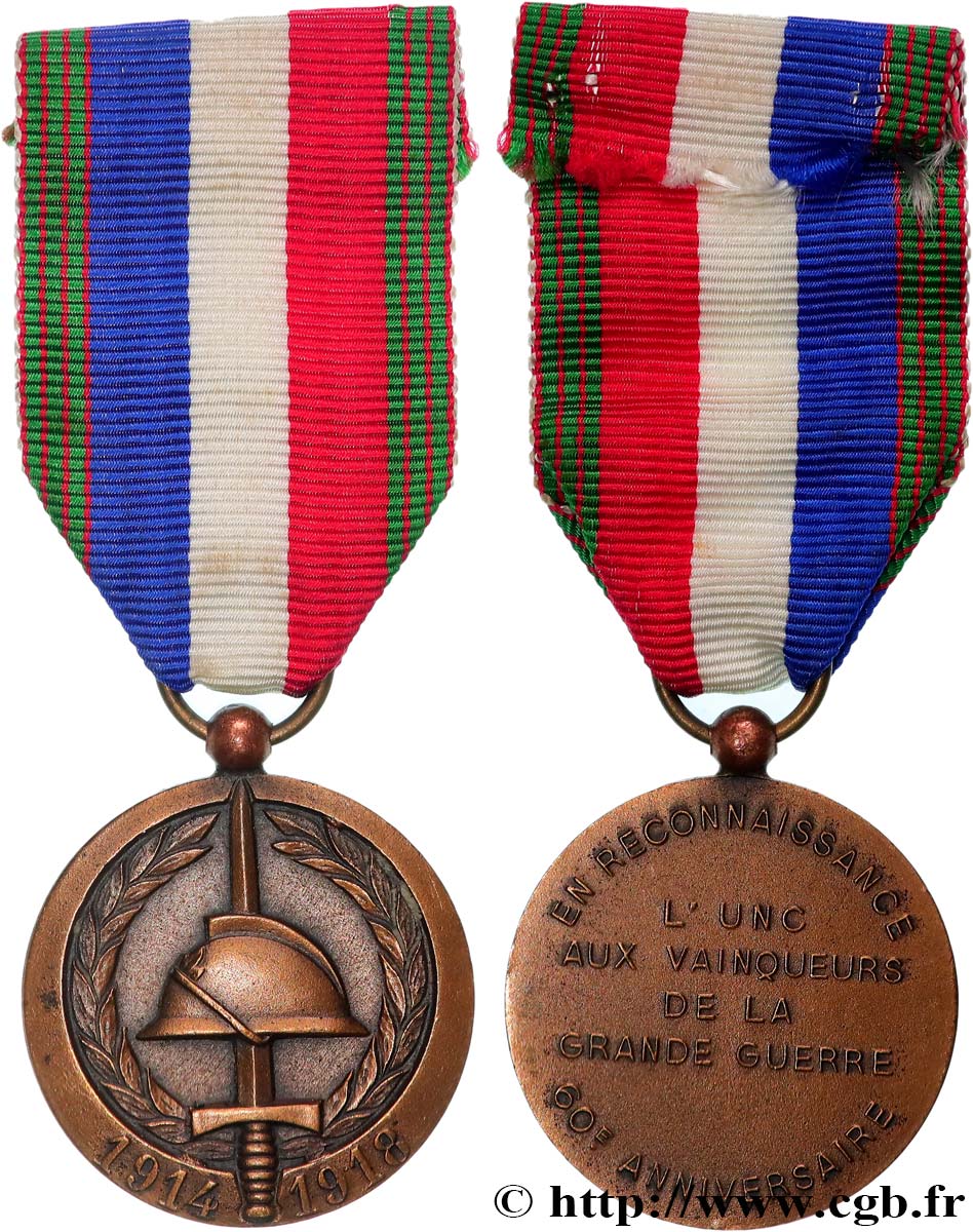 FUNFTE FRANZOSISCHE REPUBLIK Médaille Reconnaissance, 60e anniversaire, Vainqueurs de la grande guerre fVZ