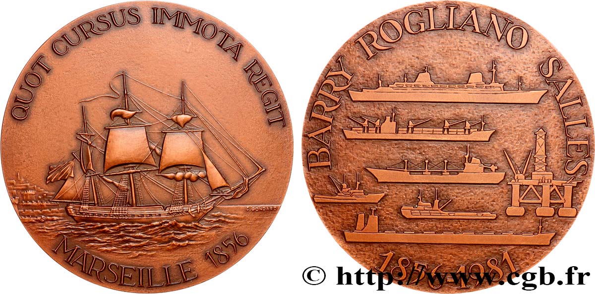 QUINTA REPUBBLICA FRANCESE Médaille, 150e anniversaire du premier courtier maritime français, Barry Rogliano Salles SPL