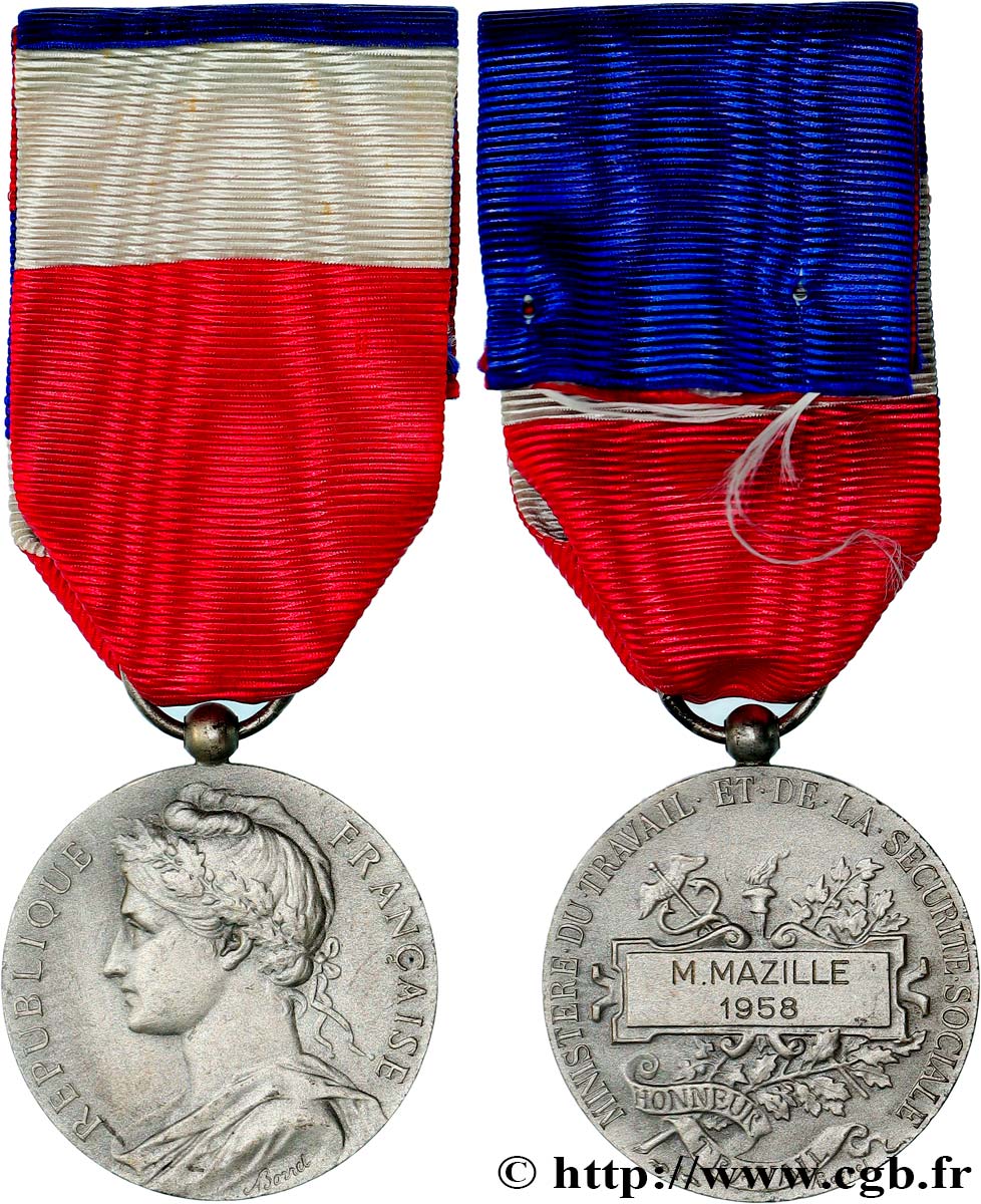 IV REPUBLIC Médaille d’honneur du travail, Ministère du travail et de la sécurité sociale AU