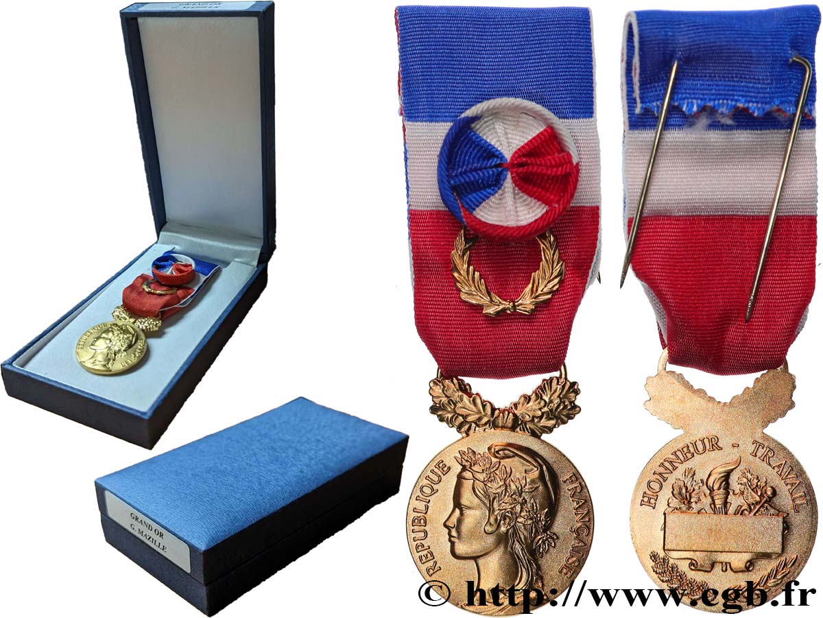 QUINTA REPUBLICA FRANCESA Médaille d’honneur du Travail, Grand Or EBC