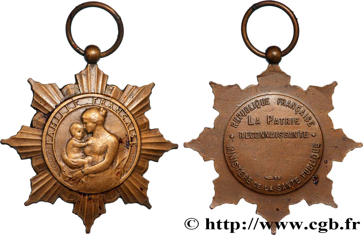 TERCERA REPUBLICA FRANCESA Médaille, Famille Française, Ministère de la santé publique BC+