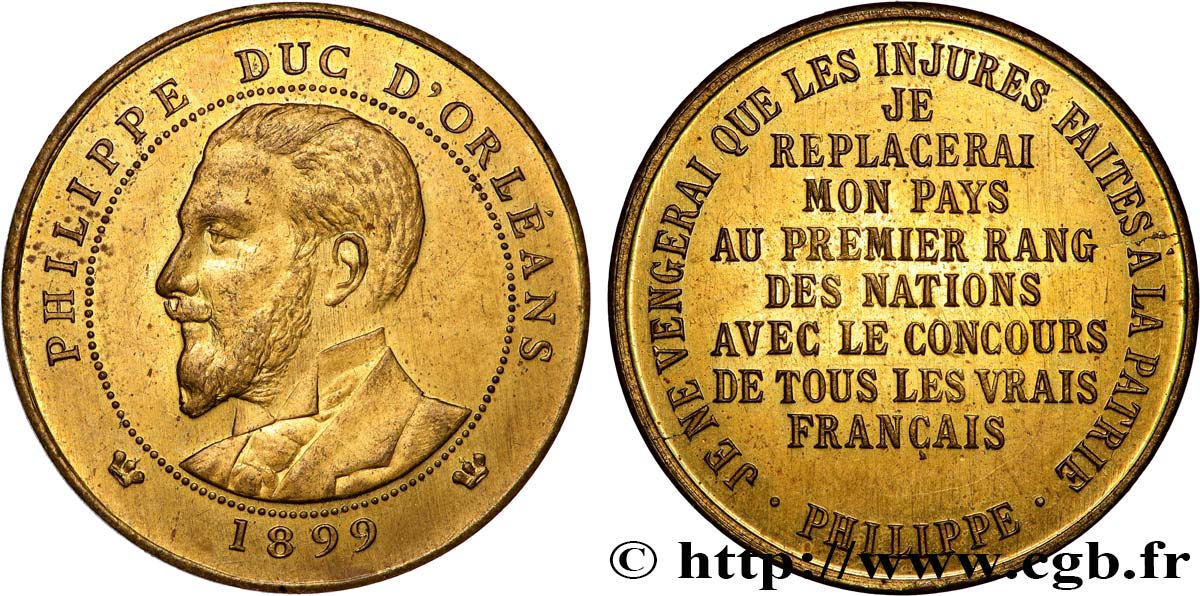 III REPUBLIC PHILIPPE DUC D’ORLÉANS, frappe médaille module de 10 centimes AU