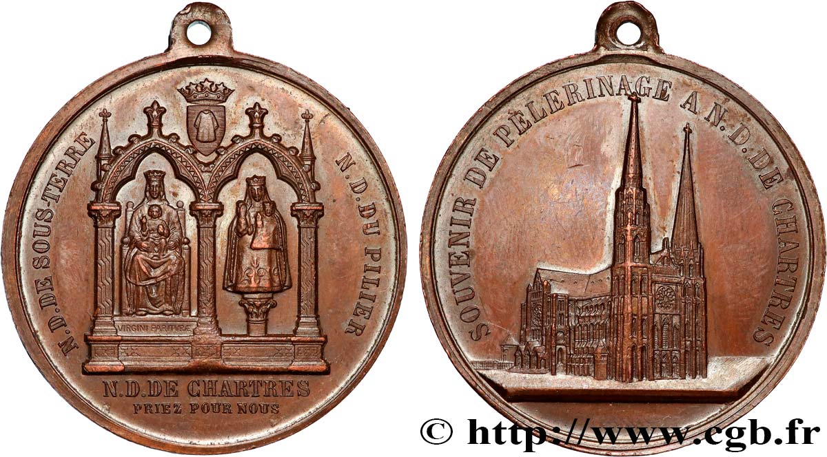 MÉDAILLES RELIGIEUSES Médaille, Souvenir du pèlerinage à Notre-Dame de Chartres AU
