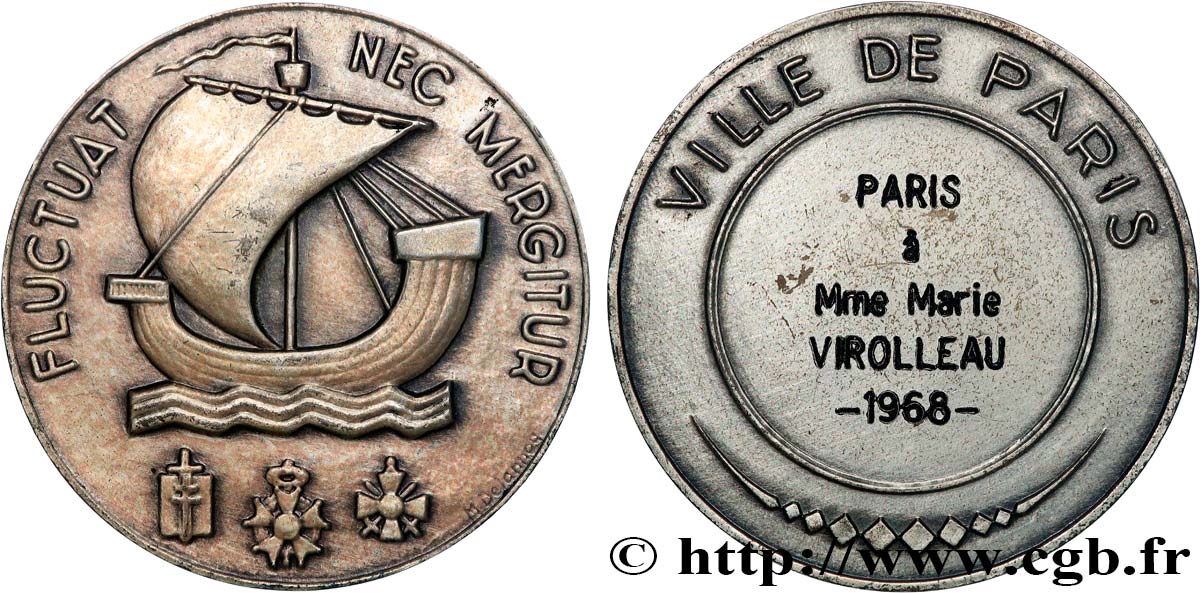 Médaille France Ville De Paris - Fluctuac Nec Mergitur Par DELANNOY - Bronze 50mm 78,2g