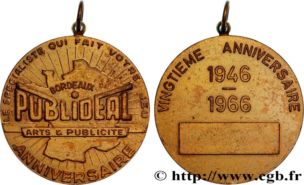 CINQUIÈME RÉPUBLIQUE Médaille, 20e anniversaire de Plublideal TTB