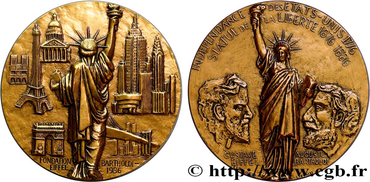 QUINTA REPUBLICA FRANCESA Médaille, Fondation Bartholdi-Eiffel, refrappe EBC