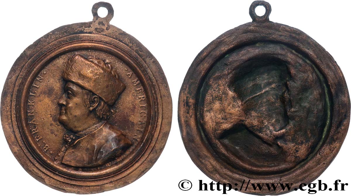 ÉTATS-UNIS D AMÉRIQUE Médaille, Benjamin Franklin par Jean-Baptiste Nini TTB