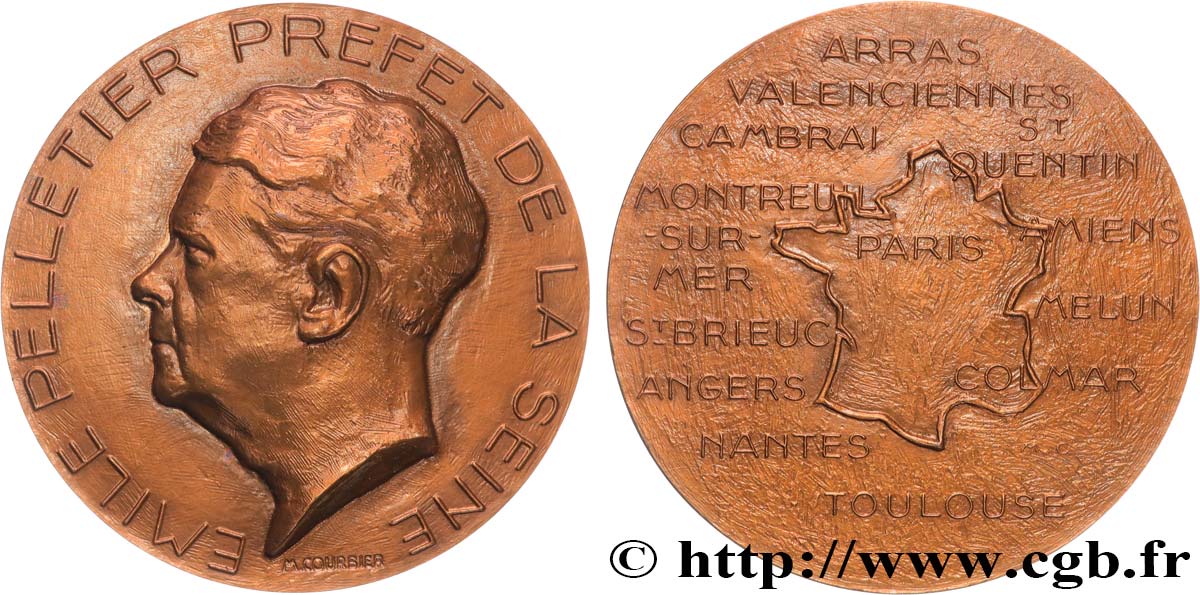 CUARTA REPUBLICA FRANCESA Médaille, Emile Pelletier, préfet de la Seine EBC