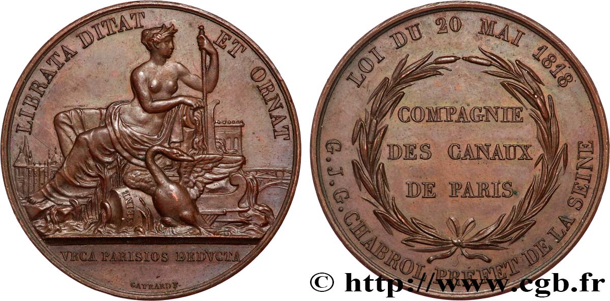 LOUIS XVIII Médaille, Compagnie des Canaux de Paris AU