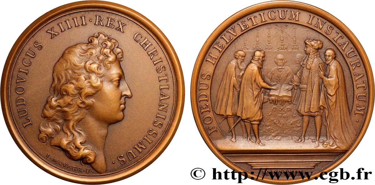 LOUIS XIV  THE SUN KING  Médaille, Renouvellement de l’alliance avec les Suisses, refrappe VZ
