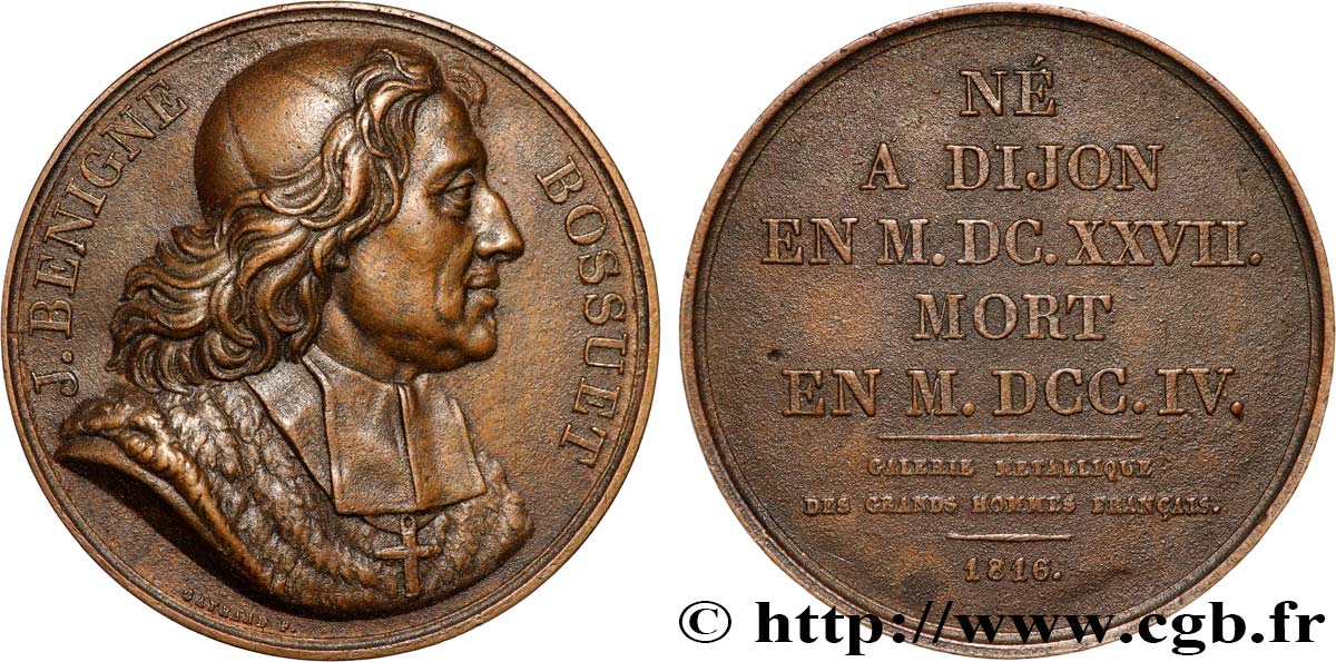 METALLIC GALLERY OF THE GREAT MEN FRENCH Médaille, Jacques-Bénigne Bossuet, refrappe? XF