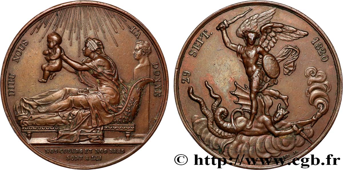 HENRI V COMTE DE CHAMBORD Médaille, Naissance du futur comte de Chambord (Henri V) XF