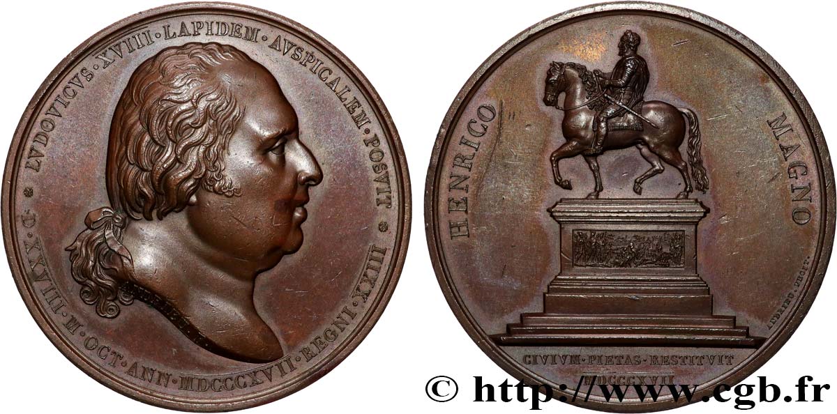 LUIGI XVIII Médaille, Statue équestre d’Henri IV q.SPL