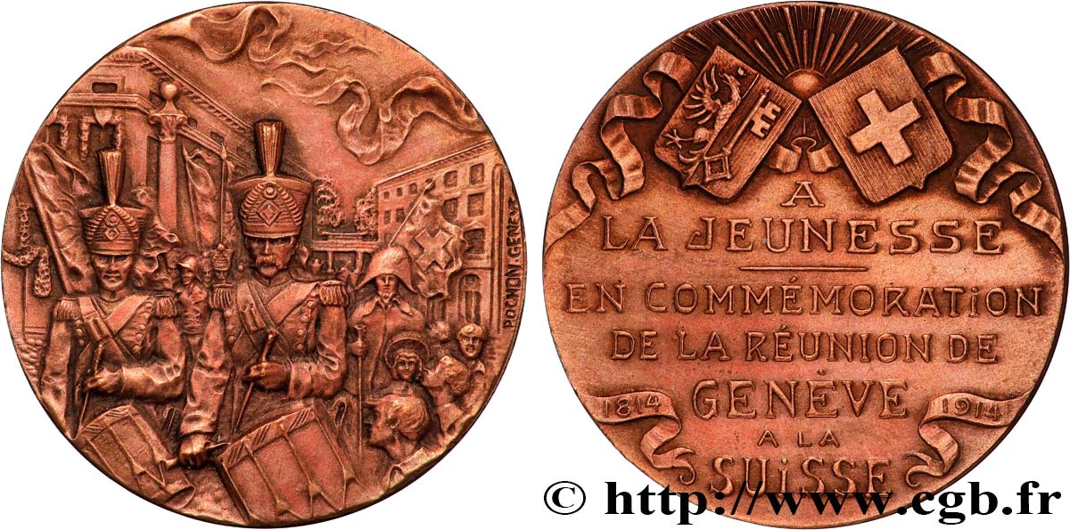 SUISSE Médaille, Commémoration de la réunion de Genève à la Suisse BB