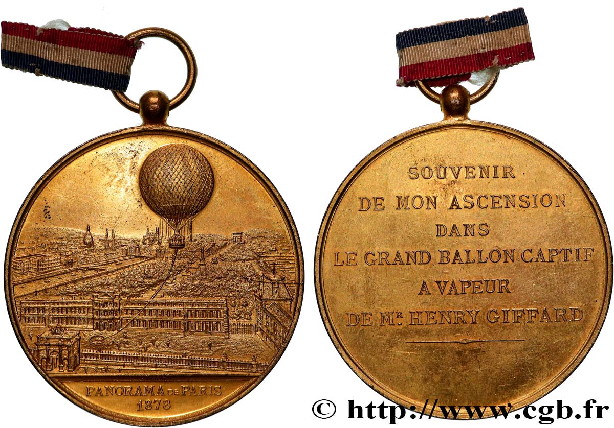 III REPUBLIC Médaille du ballon à vapeur - panorama de Paris AU