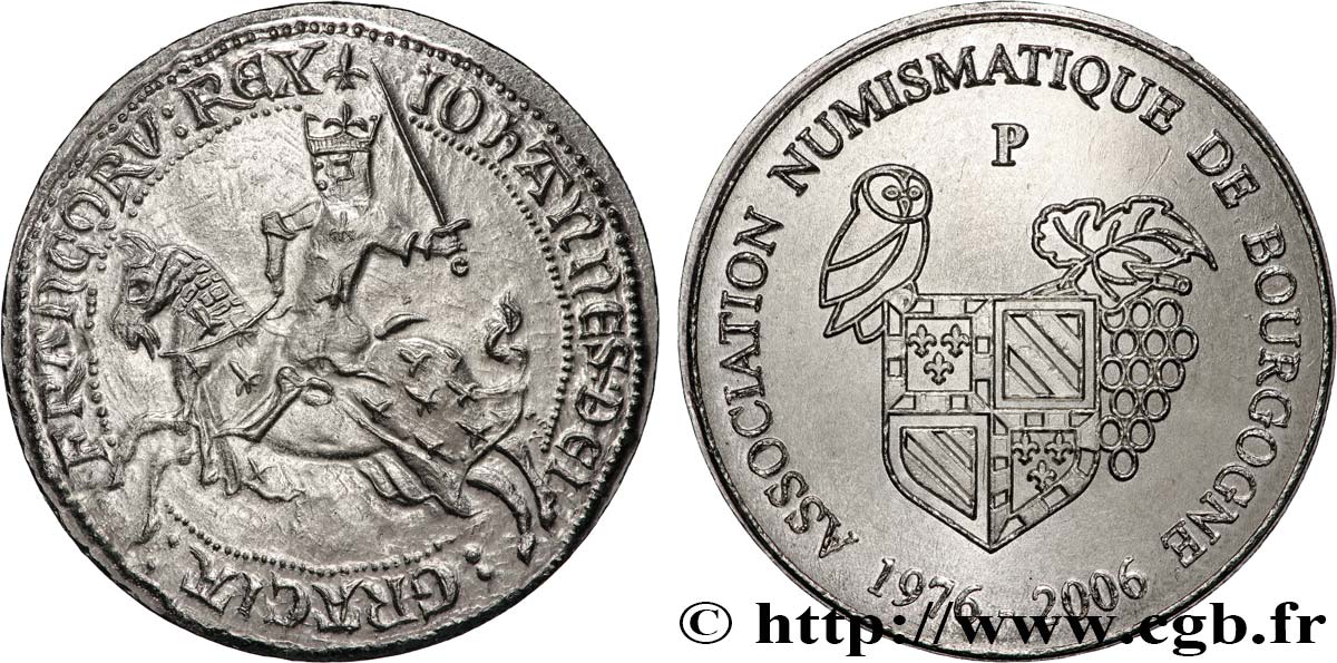 QUINTA REPUBBLICA FRANCESE Médaille, Franc à cheval, Association numismatique de Bourgogne MS