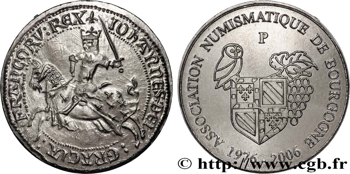 QUINTA REPUBBLICA FRANCESE Médaille, Franc à cheval, Association numismatique de Bourgogne MS