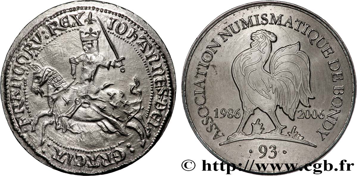 QUINTA REPUBBLICA FRANCESE Médaille, Franc à cheval, Association numismatique de Bondy SPL