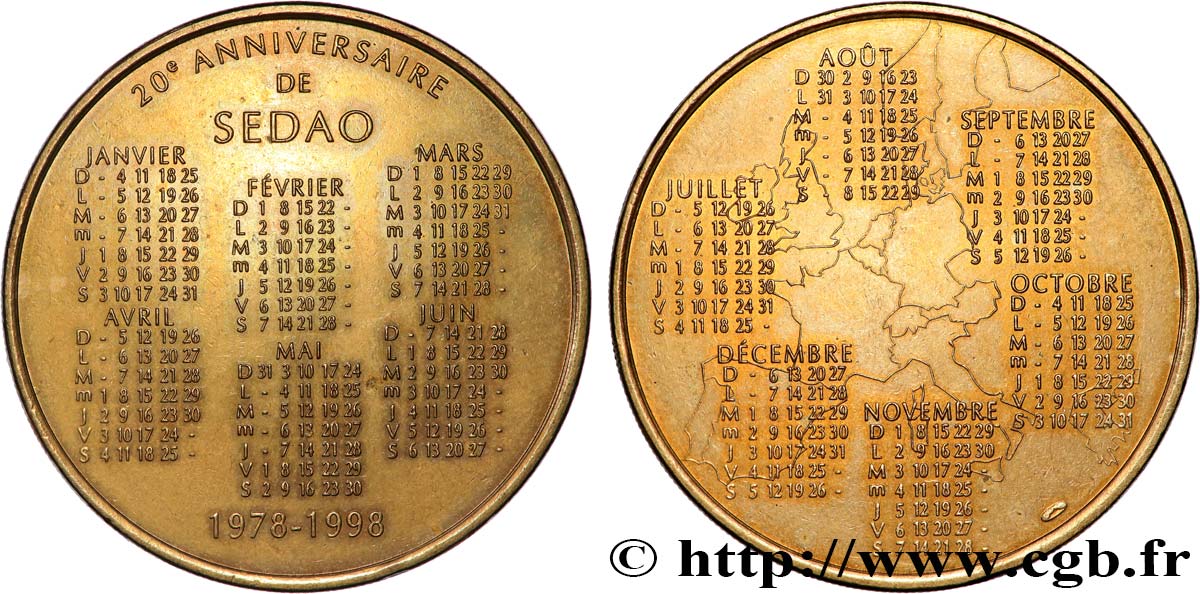 MÉDAILLES TOURISTIQUES AULNAY-SOUS-BOIS - SEDAO - 20EME ANNIVERSAIRE 1978-1998 TTB+