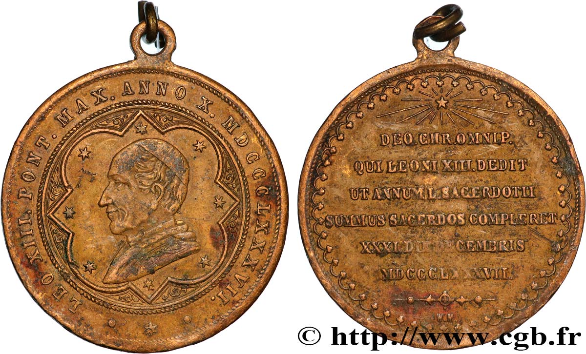 ITALIE - ÉTATS DU PAPE - LÉON XIII (Vincenzo Gioacchino Pecci) Médaille, 10e anniversaire de l’élection papale TB+