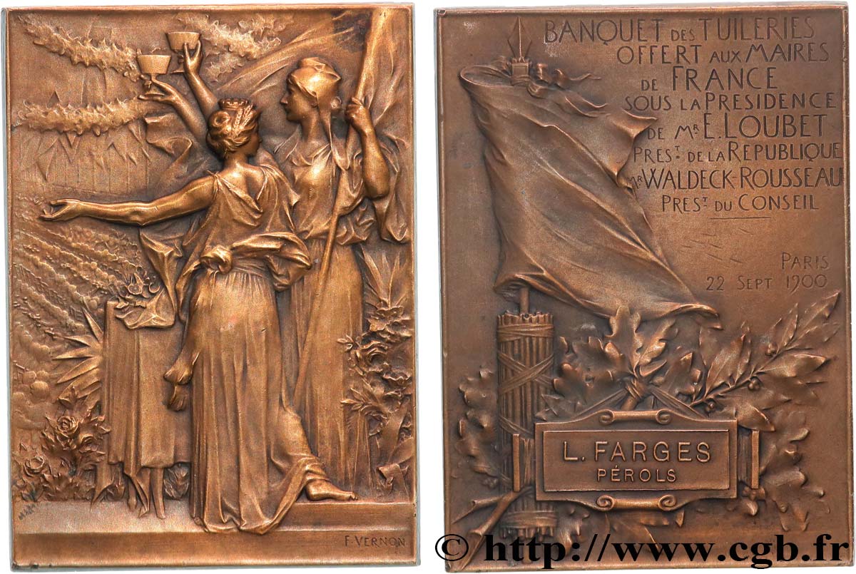 TROISIÈME RÉPUBLIQUE Plaque, Banquet des tuileries offert aux maires de France TTB+