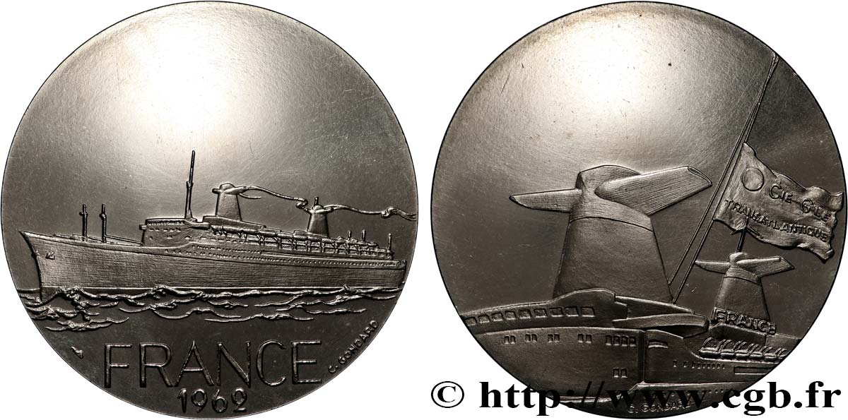 CINQUIÈME RÉPUBLIQUE Médaille, Paquebot France TTB+