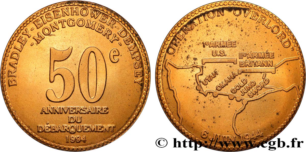 QUINTA REPUBLICA FRANCESA Médaille, 50e anniversaire du débarquement MBC+
