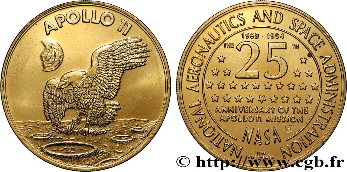 CONQUÊTE DE L ESPACE - EXPLORATION SPATIALE Médaille, 25e anniversaire de la mission Apollo 11 TTB+