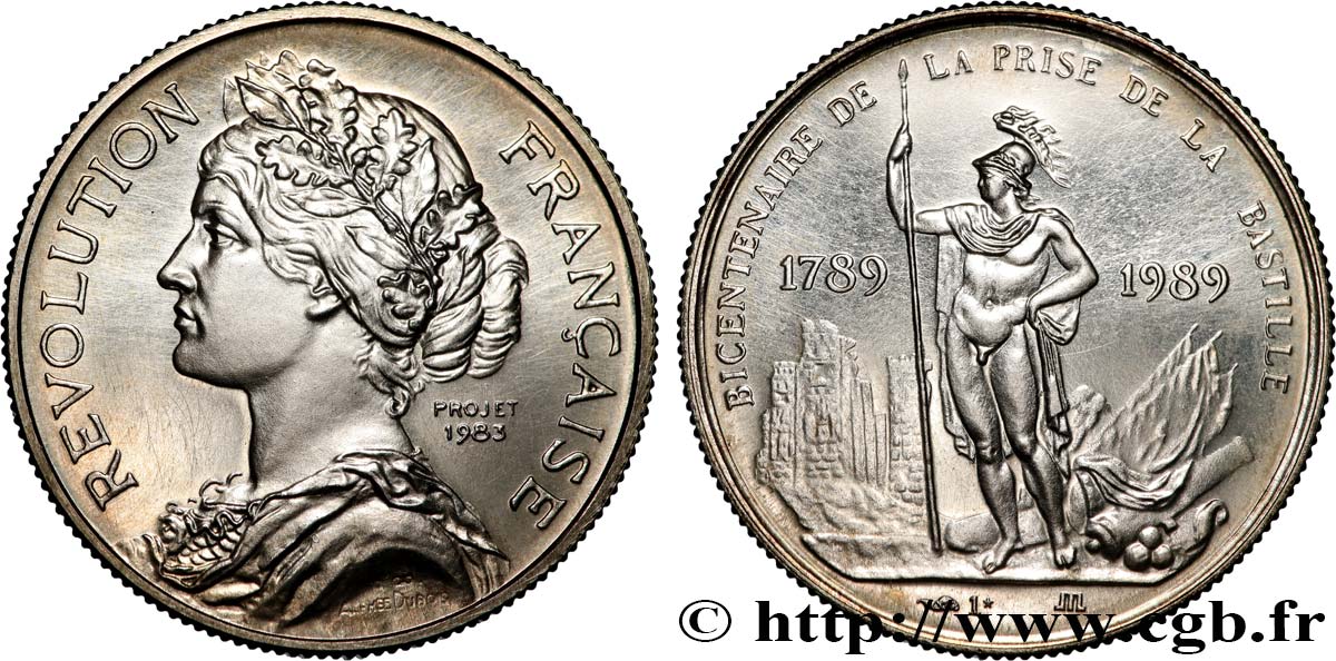 FUNFTE FRANZOSISCHE REPUBLIK Médaille, Bicentenaire de la prise de la Bastille VZ