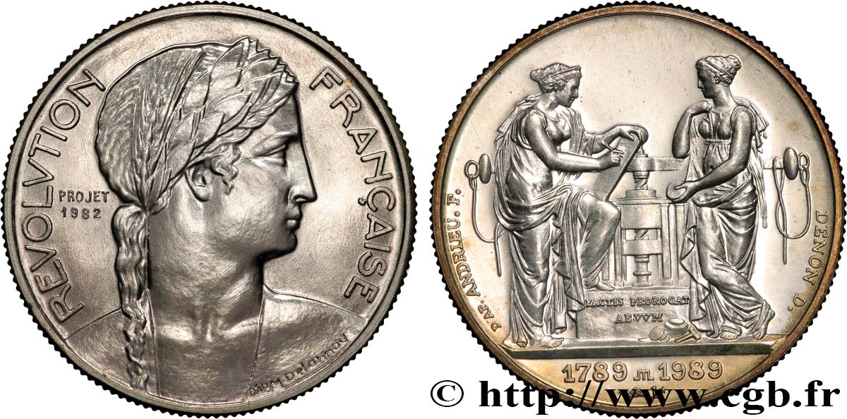 V REPUBLIC Médaille, Bicentenaire de la Révolution Française, Frappe de la Monnaie AU