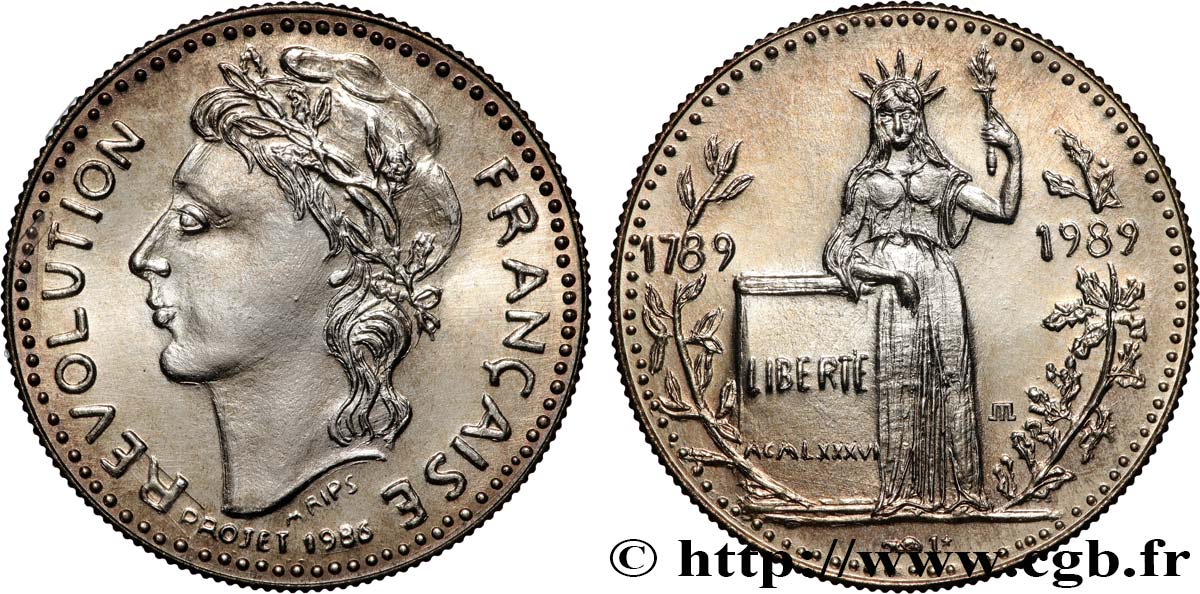 V REPUBLIC Médaille, Bicentenaire de la Révolution Française, la Liberté MS