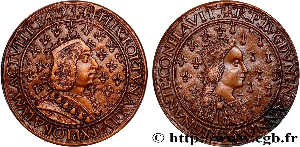CHARLES VIII Médaille, Charles VIII et Anne de Bretagne, passage à Lyon, refrappe AU