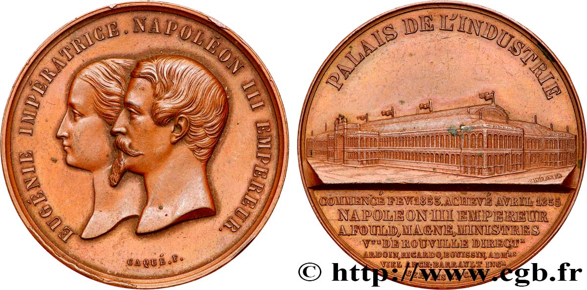 SEGUNDO IMPERIO FRANCES Médaille, Napoléon III et Eugénie, Palais de l’Industrie MBC+