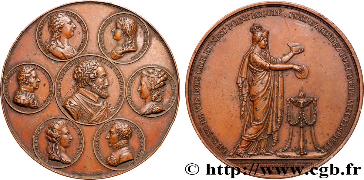 LOUIS XVIII Médaille, Hommage à Henri IV et aux sept membres de la famille royale victimes de la Révolution TTB