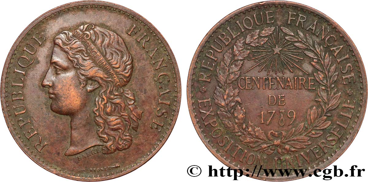 III REPUBLIC Médaille, Centenaire de 1789 VF