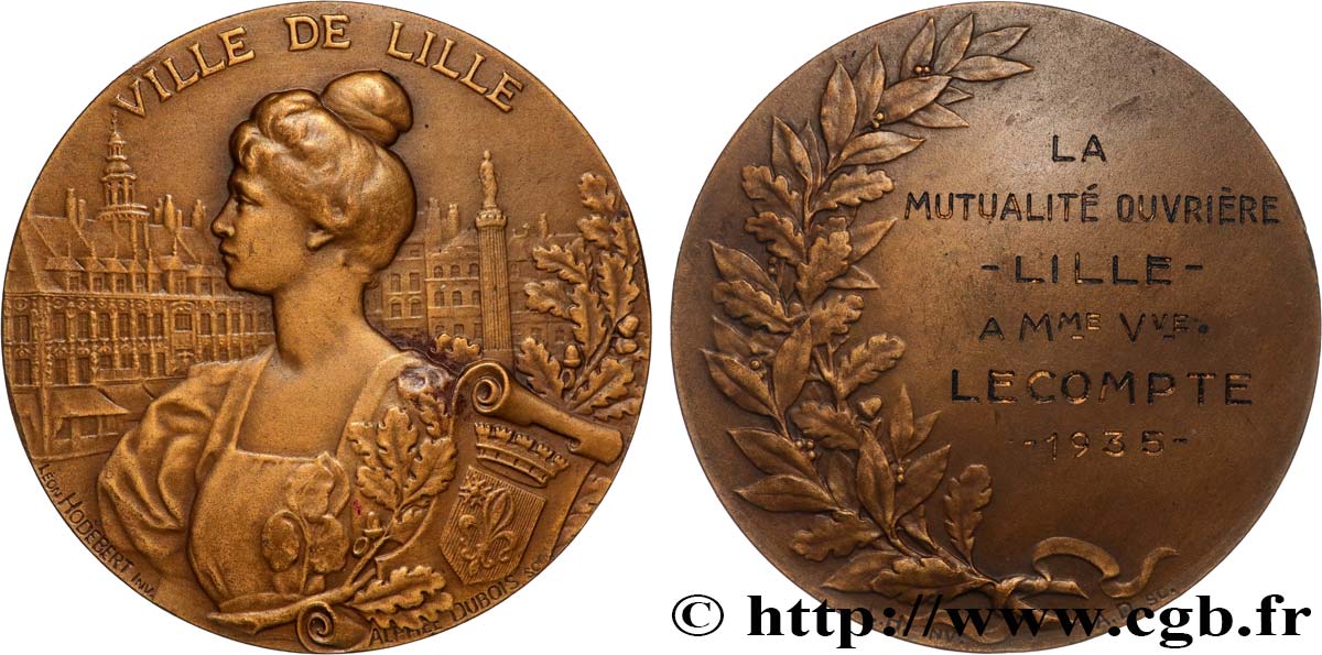 III REPUBLIC Médaille, Ville de Lille, La Mutualité ouvrière AU