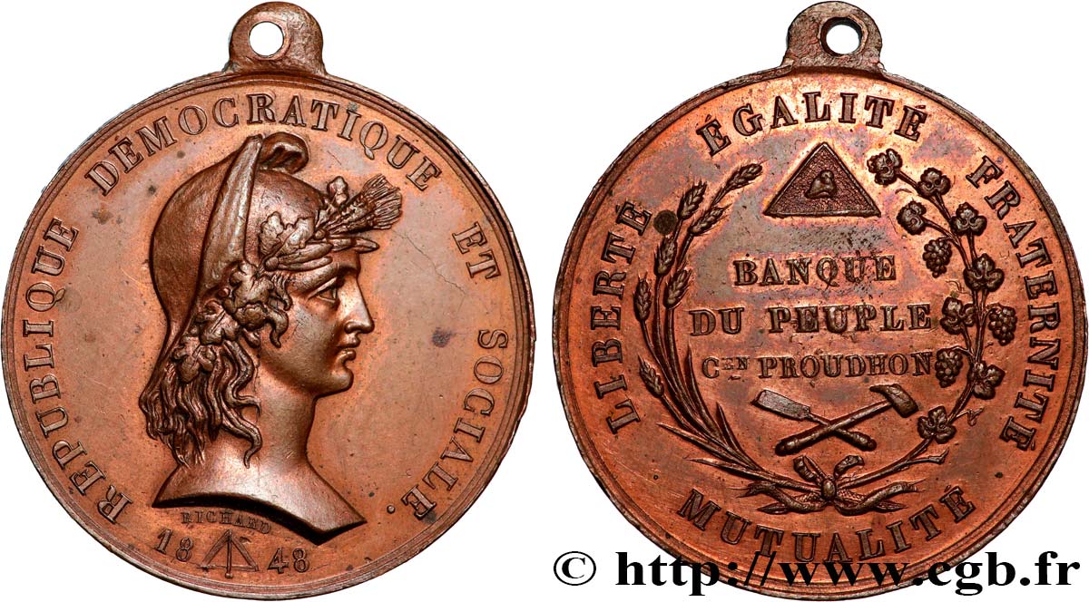 DEUXIÈME RÉPUBLIQUE Médaille de la banque du peuple, hommage à Pierre-Joseph Proudhon TTB+