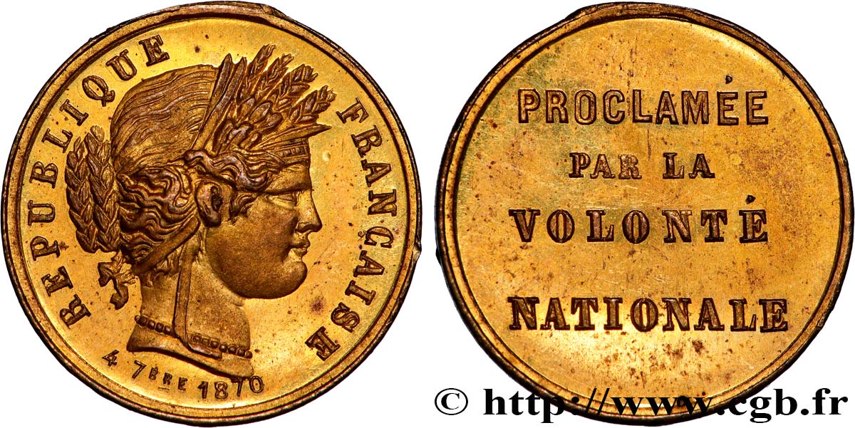 TROISIÈME RÉPUBLIQUE Médaille, Rétablissement de la République TTB+