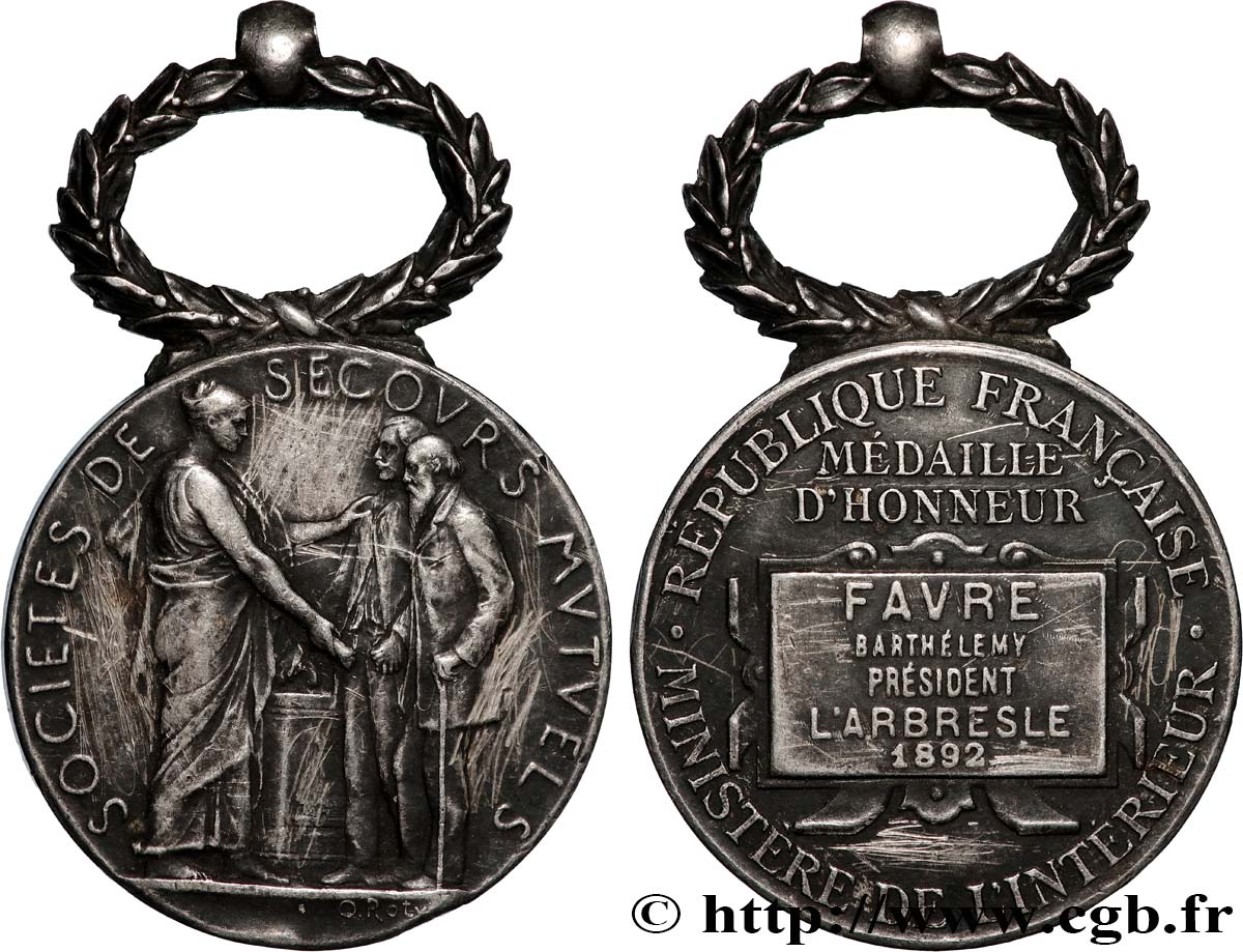 LES ASSURANCES Médaille d’honneur, Société de secours mutuels BB