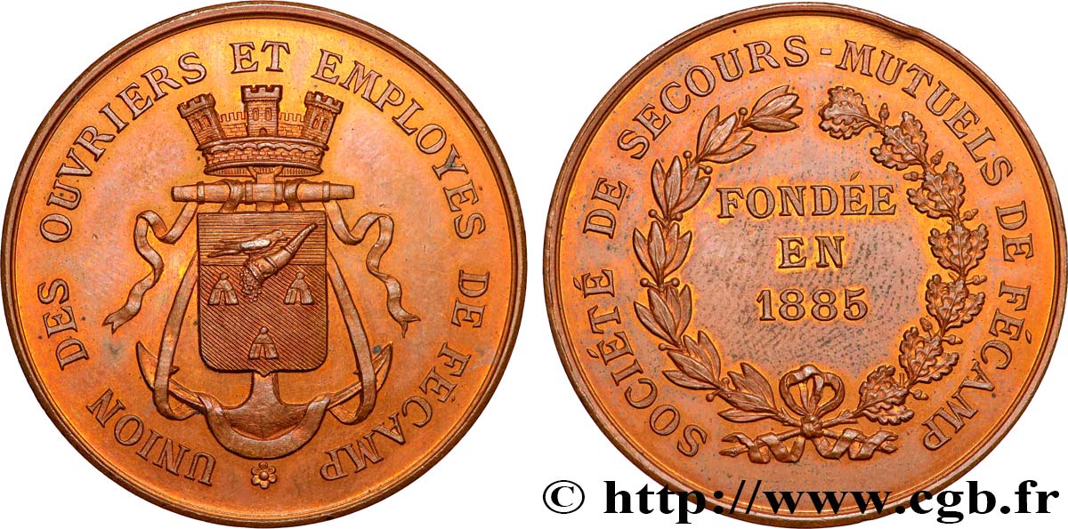 ASSURANCES Médaille, Société de secours mutuels, Union des ouvriers et employés de Fécamp TTB+