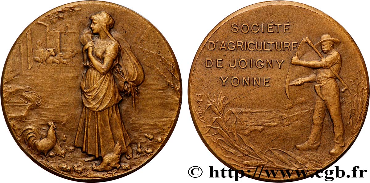 SOCIÉTÉS D AGRICULTURE, HORTICULTURE, PÈCHE ET CHASSE Médaille, Société d’agriculture de Joigny Yonne MBC+