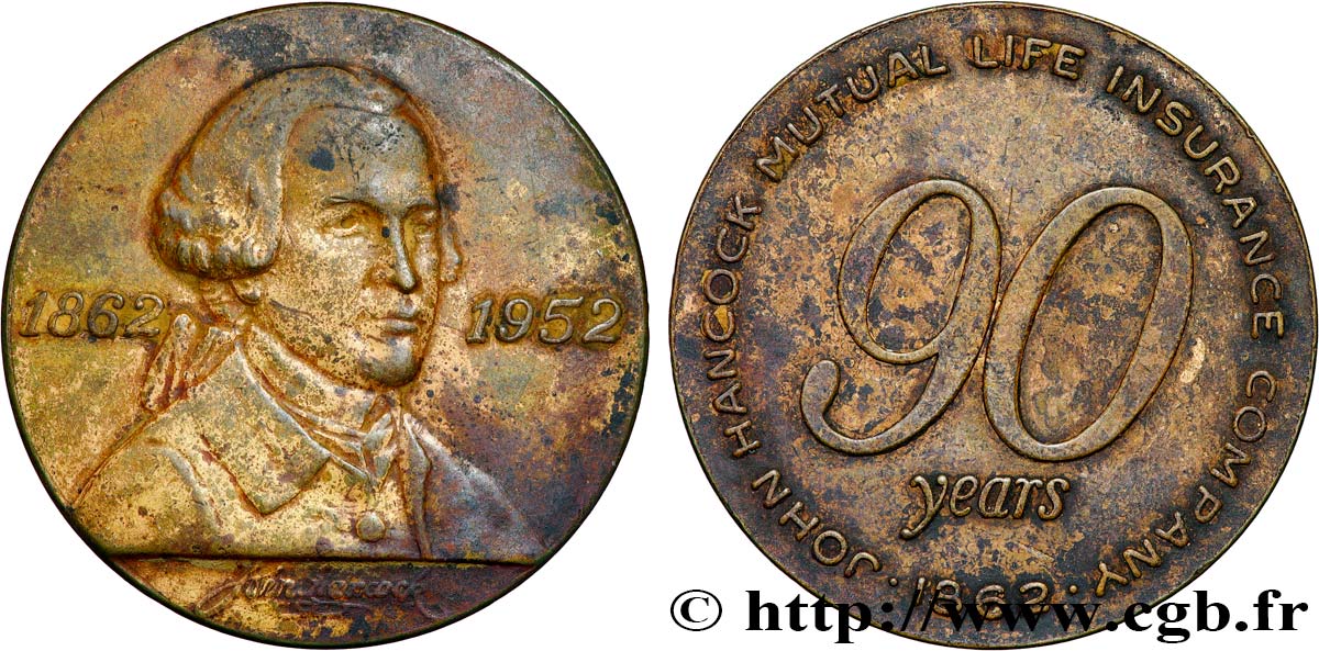 ÉTATS-UNIS D AMÉRIQUE Médaille, 90e anniversaire de la John Hancock Mutual Life Insurance VF