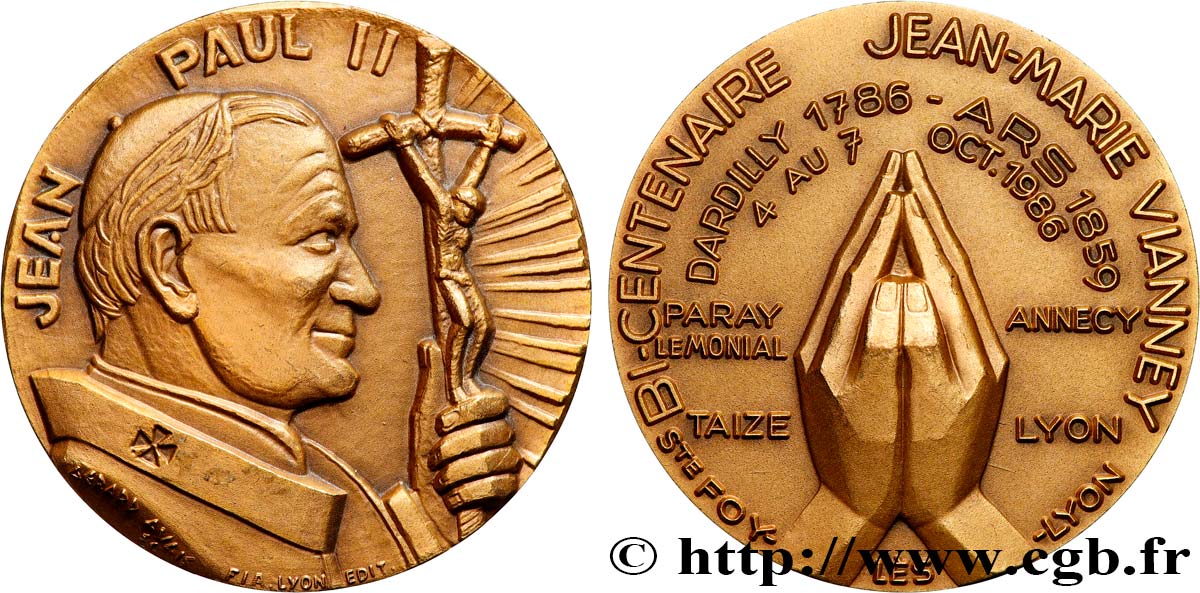 JEAN-PAUL II (Karol Wojtyla) Médaille, Bicentenaire de Jean - Marie Vianney VZ