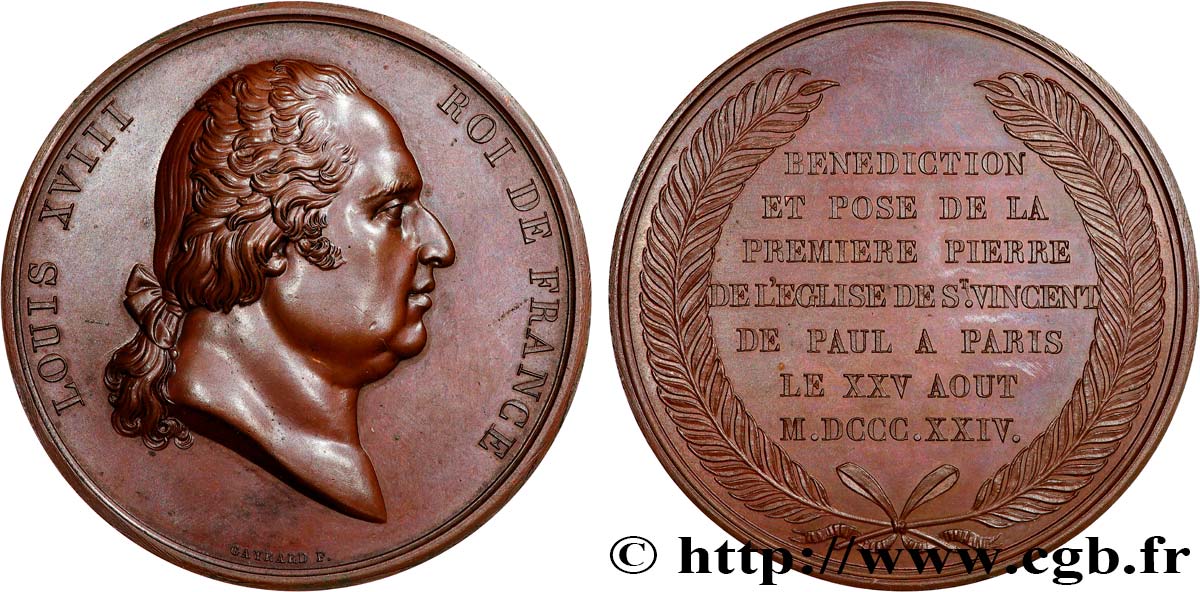 LUDWIG XVIII Médaille, Pose de la première pierre de l’église Saint Vincent de Paul fVZ/VZ+