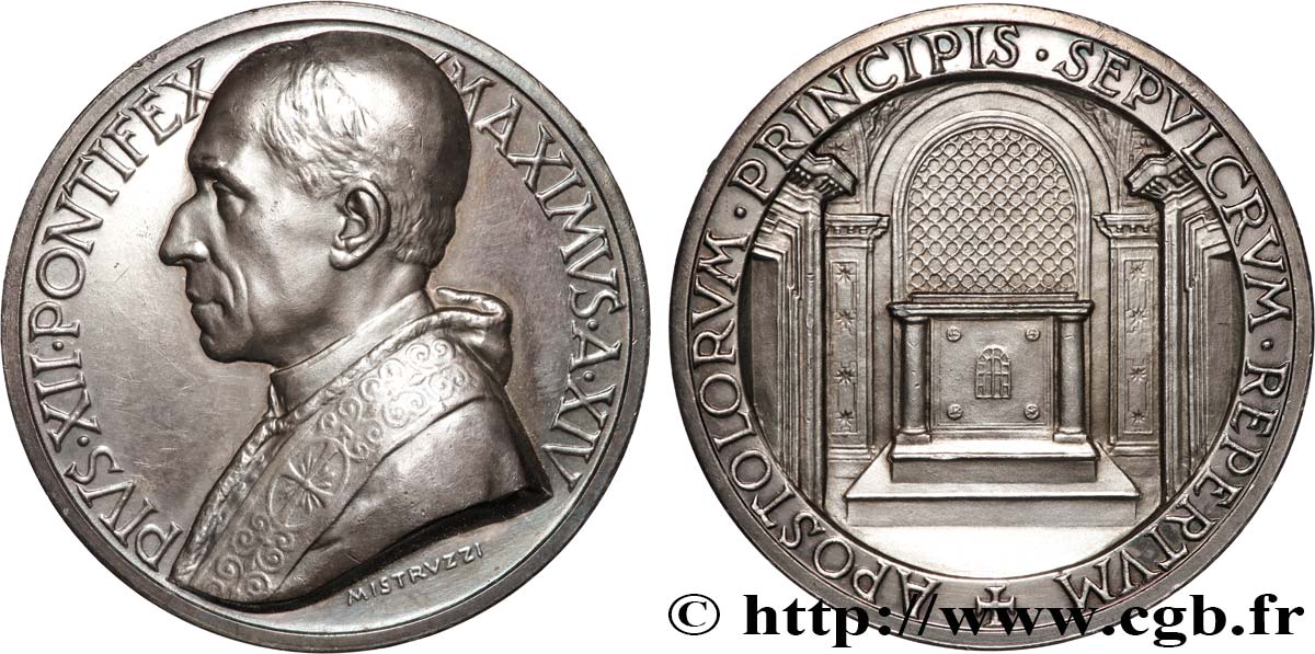 VATICAN - PIUS XII (Eugenio Pacelli) Médaille, Découverte du tombeau de Saint Pierre AU