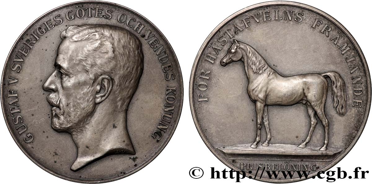 SUÈDE - GUSTAVE V Médaille, Élevage de chevaux, Récompense AU