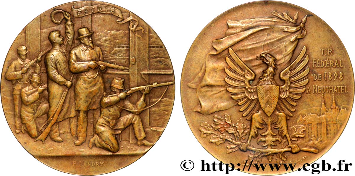 SWITZERLAND - CONFEDERATION OF HELVETIA Médaille, Patrie, Tir fédéral de Neuchâtel XF