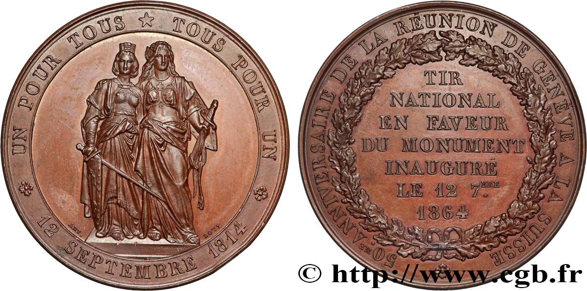 SUIZA Médaille, 50e anniversaire de la réunion de Genève à la Suisse, Tir national EBC