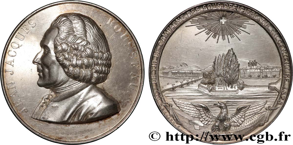 SWITZERLAND - HELVETIC CONFEDERATION Médaille, Jean-Jacques Rousseau, Société de tir de campagne des sous-officiers fVZ